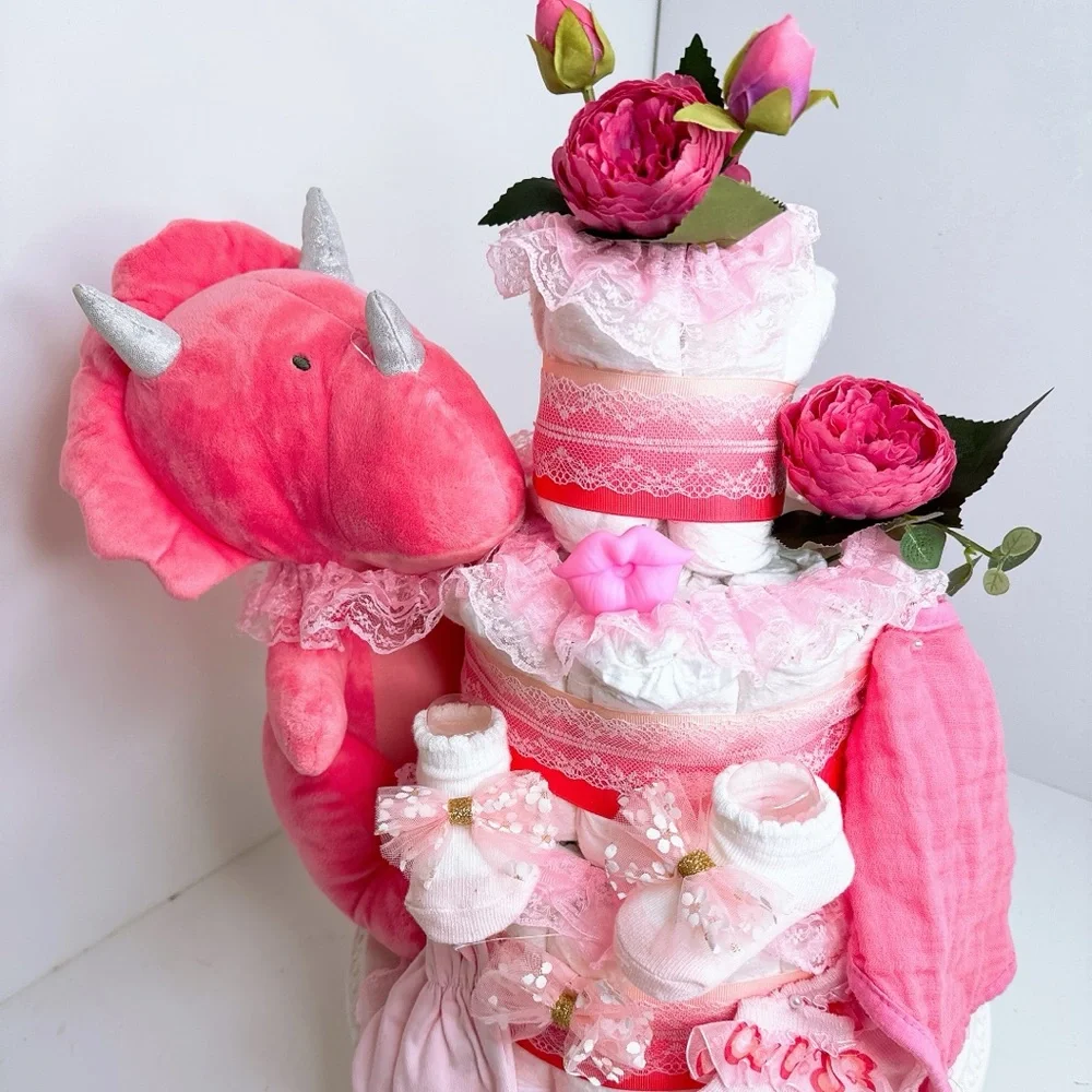 Dinosaur Girl Diaper Cake, Baby Shower Gift